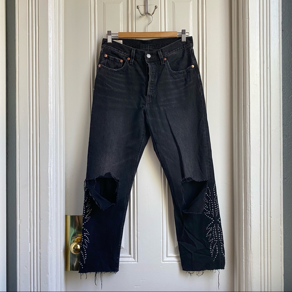 Levi’s 501 Black Rivet Ripped Ankle Crop Jean